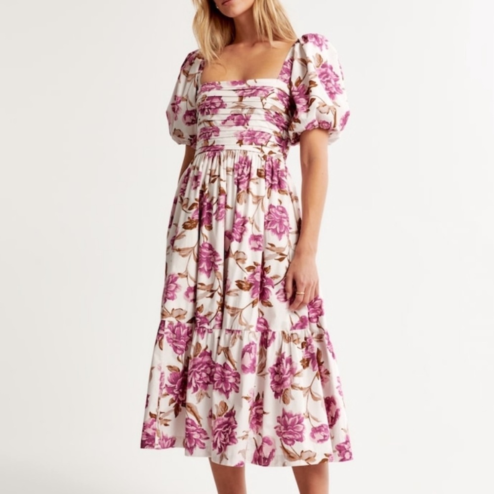 Abercrombie & Fitch Emerson Poplin Puff Sleeve Midi Dress
